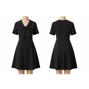 Tulip Black Bow Collar Dress Womens Large Fit Flare Mini Short Sleeve Classic
